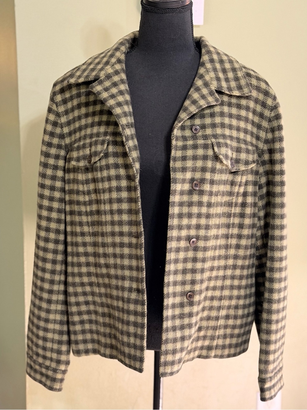 Talbots Olive and Black Plaid Lightweight Wool Shirt Jacket